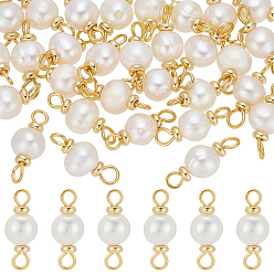 Золотой 30 шт. натуральный культивированный пресноводный жемчуг круглые подвески-соединители, с 304 двойными петлями из нержавеющей стали, цветочный белый, золотые, 15 мм, отверстие : 2 мм