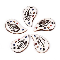 Белый Ручной работы фарфора большие кулоны, инь-ян с рыбой, фантазии античного стекла фарфора, белые, 62~64.5x39~39.5x11~12 мм, отверстие : 4.5~5 мм