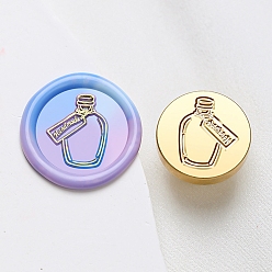 Golden Wax Seal Brass Stamp Head, Bottle Pattern, for Wax Seal Stamp, Golden, 25x14.5mm, Hole: 7mm