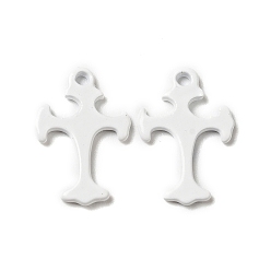 Blanco Dijes de acero inoxidable 201 pintados con spray, encantos cruzados, blanco, 14x9.5x1 mm, agujero: 1.2 mm