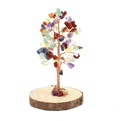 Mixed Stone Natural Mixed Stone Chips Tree Decorations, Wood Base with Copper Wire Feng Shui Energy Stone Gift for Home Office Desktop Decoration, 120mm
