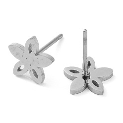 Stainless Steel Color 304 Stainless Steel Stud Earrings, Flower, Stainless Steel Color, 9x9mm