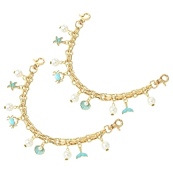 Золотой Ручки для сумок из железа и сплава с цепочкой в стиле морских животных и ракушками и крабами, с застежками, для замены ремней для мешков, золотые, 265 мм, 5 шт / комплект