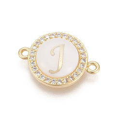 Letter J Латунные микро проложить кубических ссылки циркония, с оболочкой, долговечный, без свинца, без кадмии и без никеля, реальный 18 k позолоченный, плоские круглые с буквы, прозрачные, letter.j, 13.5x18.5x4.5 мм, отверстие : 1.4 мм