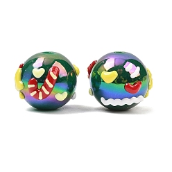 Морско-зеленый Рождественское УФ-покрытие непрозрачные акриловые бусины, радужный, круг с леденцом и сердцем, с эмалью, цвета морской волны, 15x18x17 мм, отверстие : 3 мм