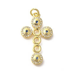 Настоящее золото 18K Латунные микропаве прозрачные подвески с фианитом, крест прелести, с целью перехода в кольце, реальный 18 k позолоченный, 29.5x17x3 мм, отверстие : 3 мм