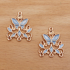 Светло-Голубой Звенья компонентов люстры из сплава с эмалью, бабочка, Небесно-голубой, 20x24 мм