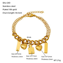 Bottle День святого Валентина 304 браслеты из нержавеющей стали с подвесками, браслеты-цепочки для женщин, золотые, бутылка, 7.09 дюйм (18 см)