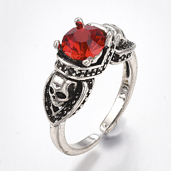 Античное Серебро Сплав манжеты кольца пальцев, со стеклом, широкая полоса кольца, античное серебро, размер США 8 1/2 (18.5 мм)