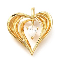 Настоящее золото 18K Латунные микро проложить кубического циркония подвески, без кадмия и без свинца, сердце прелести, реальный 18 k позолоченный, 34.5x30.5x8.5 мм, отверстие : 4.5x5.5 мм