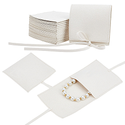 Antique White Fiber Velvet Jewelry Bags, Square with Drawstring, Antique White, 8x8cm