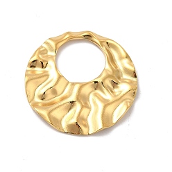 Real 18K Gold Plated Ion Plating(IP) 304 Stainless Steel Pendants, Textured, Round Ring Charm, Real 18K Gold Plated, 35x34.5x2.5mm, Hole: 15.5mm