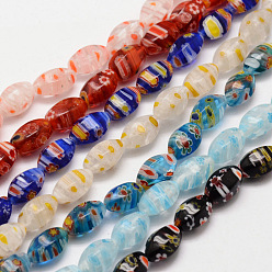 Gemischte Farbe Handgemachte Millefiori-Glasperlen Stränge, facettiert, Reis, Gemischte Farbe, 12x7 mm, Bohrung: 1 mm, ca. 33 Stk. / Strang, 15.5 Zoll