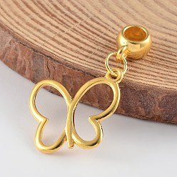 Золотой Бабочка сплава европейские мотаться подвески, Подвески с большими отверстиями, золотые, 24x16x1 мм, отверстие : 4.5 мм