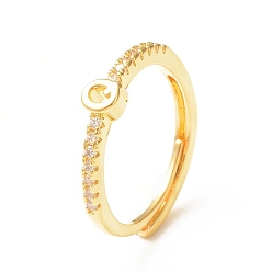 Letter Q Прозрачное регулируемое кольцо с буквой из прозрачного циркония, золотые латунные украшения для женщин, без кадмия и без свинца, letter.q, внутренний диаметр: 18 мм