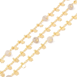 Лабрадорита Цепочки из бисера из натурального белого лабрадорита, с латунными цепочками из скрепок и подвеской в виде звезды, пайки, с катушкой, без свинца и без кадмия, золотые, 2x1x0.5 мм, 5x3x1 мм