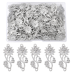 Stainless Steel Color 100Pcs 304 Stainless Steel Filigree Joiners Links, Flower, Stainless Steel Color, 39x16x1.5mm, Hole: 2mm
