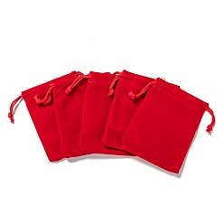 Red Rectangle Velvet Pouches, Gift Bags, Red, 9x7cm