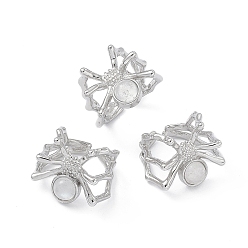 Rainbow Moonstone Spider Natural Rainbow Moonstone Cuff Rings, Platinum Tone Brass Open Rings for Women, 4.5~22mm, Inner Diameter: US Size 7 1/4(17.5mm)