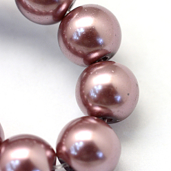 Saddle Brown Baking Painted Pearlized Glass Pearl Round Bead Strands, Saddle Brown, 4~5mm, Hole: 1mm, about 210pcs/strand, 31.4 inch