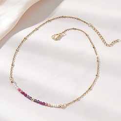 Фиолетовый 3.5мм ограненные круглые натуральные аметисты, родонит, рубин и жемчуг, с 304 сателлитными цепями из нержавеющей стали, золотые, фиолетовые, 14.69~14.72 дюйм (37.3~37.4 см)