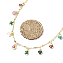 Золотой Ожерелья с плоскими круглыми подвесками из латуни и эмали для женщин, Латунные кабельные цепи ожерелья, золотые, 14.84 дюйм (377 мм)