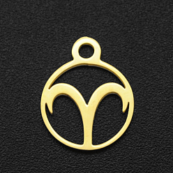 Овен 201 прелести нержавеющей стали, плоские круглые с созвездием, золотые, Овен, 13.4x10.8x1 мм, отверстие : 1.5 мм