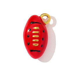 Красный 304 нержавеющей стальной эмали подвески, регби прелести, ионное покрытие (ip), реальный 18 k позолоченный, красные, 17x10 мм