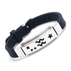Wassermann Edelstahl-Gliederarmband mit Sternbild und Silikonkordeln, Wassermann, 8-7/8 Zoll (22.5 cm)
