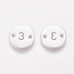 Number Устойчивые к потускнению цифры 304 звенья из нержавеющей стали, лазерная резка, для изготовления ювелирных изделий, плоские круглые с пит. 3, цвет нержавеющей стали, кол. 3, 10x1 мм, отверстие : 1.4 мм