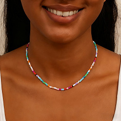 Золотой Летние красочные круглые ожерелья из стеклянного бисера для женщин и девочек., золотые, 16.54 дюйм (42 см)