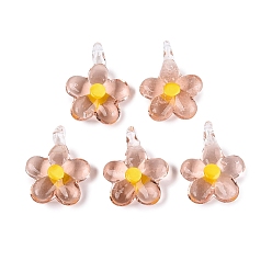 Dark Salmon Handmade Lampwork Pendants, Plum Blossom Charms, Dark Salmon, 28~31x20~24x8~11mm, Hole: 1.8~4mm