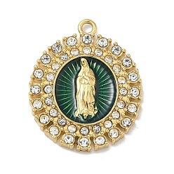 Цветок 304 эмалированная нержавеющая сталь с подвесками из хрустальных страз, вакуумное покрытие pvd, реальный 18 k позолоченный, цветок с амулетом Девы Марии, 25x20.5x2.5 мм, отверстие : 1.8 мм