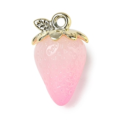 Pink Luminous Acrylic Pendants, Imitation Jelly, Strawberry Charms, Glow in the Dark, Pink, 33.5x20x18.5mm, Hole: 3.2mm