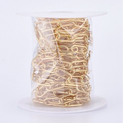 Real 18K Gold Plated Brass Paperclip Chains, Drawn Elongated Cable Chains, Unwelded, Long-Lasting Plated, with Spool, Real 18K Gold Plated, 17x7x1.5mm, about 16.4 Feet(5m)/roll