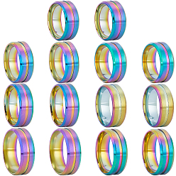 Rainbow Color 14 ПК 7 стили настройки кольца из нержавеющей стали с рифлением, кольцевой сердечник, для изготовления инкрустации, Радуга цветов, 8 мм, внутренний диаметр: 16.5~21.5 мм, 2 шт / стиль