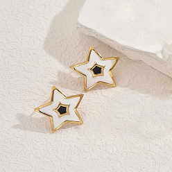 Белый Стильные 201 серьги-гвоздики в форме звезд из нержавеющей стали с эмалью, золотые, белые, 20x20 мм