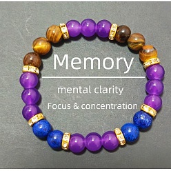 Смешанные камни Круглые натуральные бусины из тигрового глаза, аметиста и голубой пятнистой яшмы, эластичные браслеты для девушек и женщин, 5-7/8~7-7/8 дюйм (15~20 см)