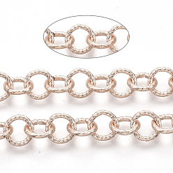 Розовое Золото Роло железа цепи, несварные, с катушкой, , розовое золото , ссылка: 8x1.5 mm, около 39.37 футов (12 м) / рулон