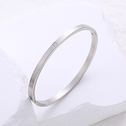 Нержавеющая Сталь Цвет Простые браслеты из нержавеющей стали с микропаве из кубических цирконий, шарнирные браслеты для женщин, цвет нержавеющей стали