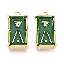 Темно-Зеленый 304 нержавеющей стальной эмали подвески, бильярд, ионное покрытие (ip), реальный 18 k позолоченный, темно-зеленый, 33x17x7 мм, отверстие : 2.5 мм