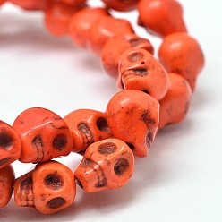 Orange Red Dyed Synthetic Turquoise Bead Strands, Skull, Orange Red, 8x6x7mm, Hole: 1mm, about 48~49pcs/strand, 15.3~15.5 inch