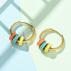 Разноцветный Ионное покрытие (ip) 304 серьги-кольца из нержавеющей стали, с эмалью, реальный 14 k позолоченный, кольцо, красочный, 17x15.5 мм