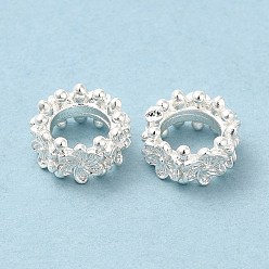 Серебро Экологически чистые латунные бусины с покрытием стойки, долговечный, без свинца и без кадмия, бусины с большим отверстием, цветок, серебряные, 8x4 мм, отверстие : 4.8 мм