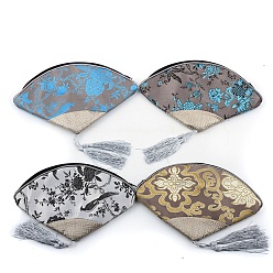 Серый Веерообразные сумки из парчовой ткани на молнии с кисточкой, для праздничных закусок, подарков, украшений, серые, 20x13 см