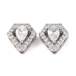 Платина Латунные микропаве из прозрачного кубического циркония, без кадмия, без никеля и без свинца, ромб, платина, 13x12x6 мм, отверстие : 1.8 мм