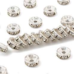 Серебро Железные хрустальные бусины-разделители со стразами, для изготовления ювелирных изделий, класс b, рондель, прямой край, серебряные, 7~8x3~3.5 мм, отверстие : 2 мм