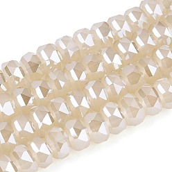 Античный Белый Гальванические стекляныне бусины, имитация нефрита, рондель, граненые, старинный белый, 5.5~6.5x3.5~4.5 мм, отверстие : 1~1.4 мм, около 91~100 шт / нитка, 14.17~17.32 дюйм (36~44 см)