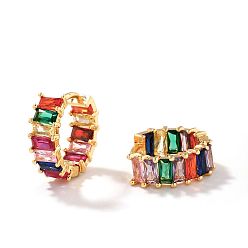 Разноцветный Латунные прямоугольные серьги-кольца, с кубического циркония, золотые, красочный, 14x5 мм