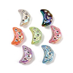 Луна Непрозрачные акриловые бусины с УФ-покрытием, радужный, со стразами, луна, 20x13x9 мм, отверстие : 2 мм